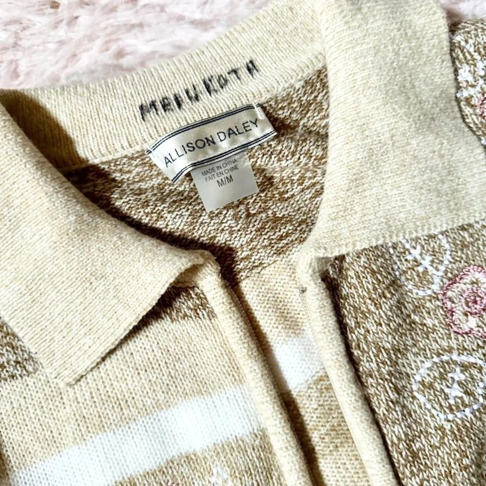 Cottage Core Heritage Grandma Core Embroidered Zip Up Cardigan Womens M Coquette - Picture 6 of 6